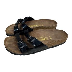 Birkenstock Ibiza Sandals Black Patent Birko-Flor Two Strap Slip On Women’s US 7